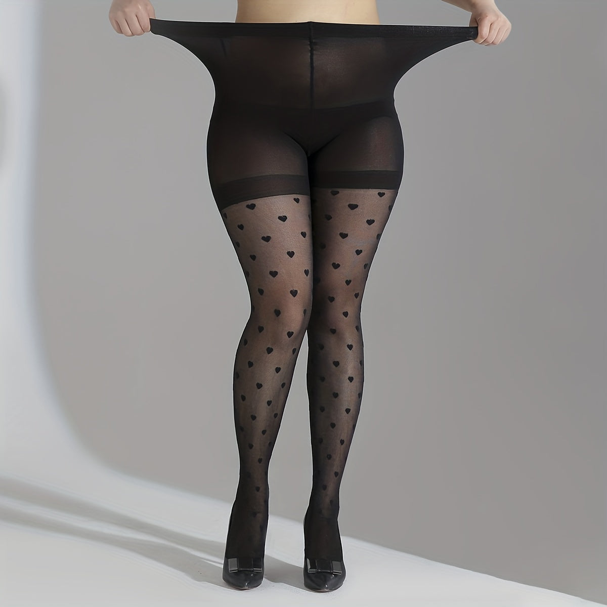 Heart Print High Rise Pantyhose for 0XL 2XL Women Plus