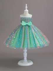Kid Girls Rainbow Sequin Star Tutu Dress Sleeveless