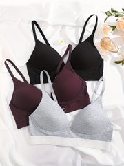 3pcs Letter Print Push Up Bras Comfy & Breathable Intimates Bra