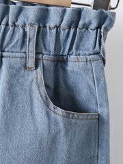 Toddler Girls Cartoon Paperbag Waist Jeans Kids Spring Summer Casual