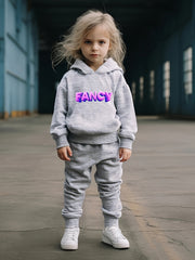 Girls 2pc Alphabets Pattern Hooded Sweatshirt Solid Sweatpants Set