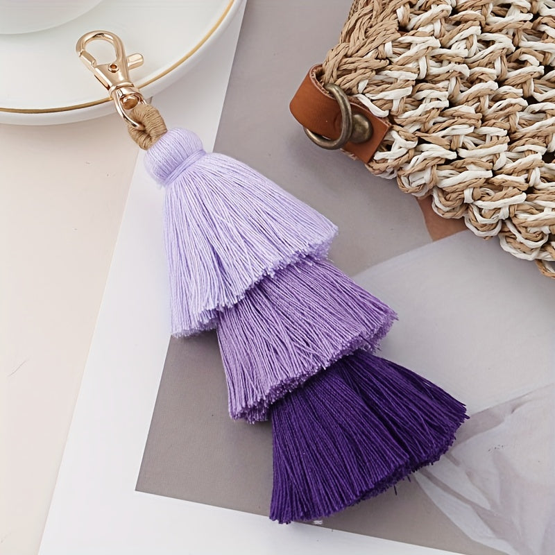 Boho Tassel Keychain Gradient Key Ring Purse Bag Car Decoration Women Gift