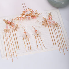 Chinese Pearl Hairpin Earring Tiara Set Women Hair Accessory