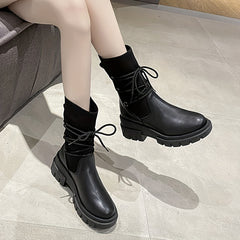Women's Solid Short Lace Up Boots Comfortable Ankle Boots
