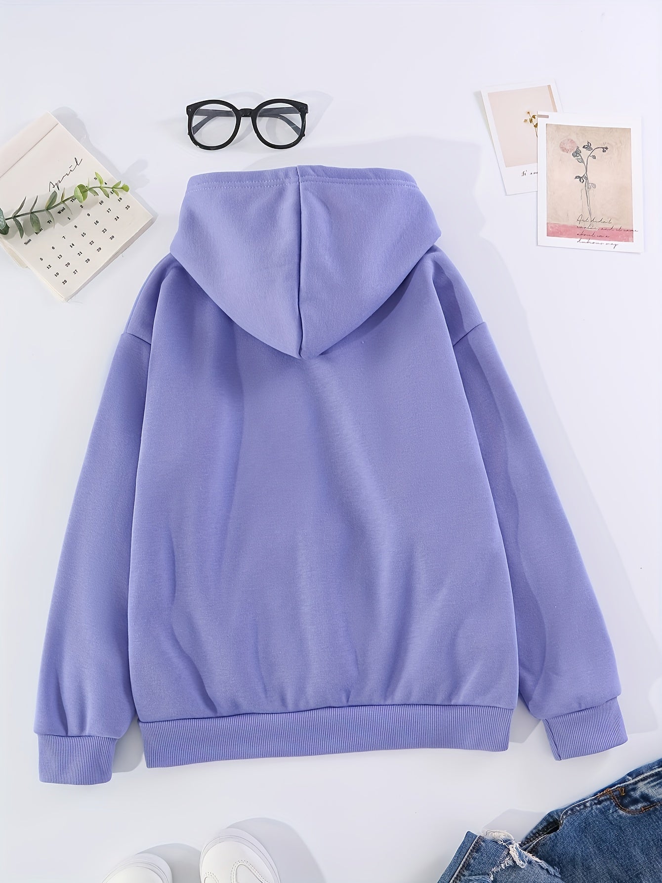 Girls Bear Print Warm Winter Hoodie Plush Pullover Sweatshirt
