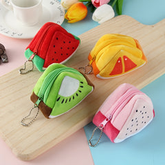 Girls Cartoon Fruit Plush Coin Purse Mini Zipper Wallet Pendant