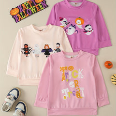 3pcs Toddler Girl Halloween Sweatshirts Comfy Long Sleeve Pullover Top