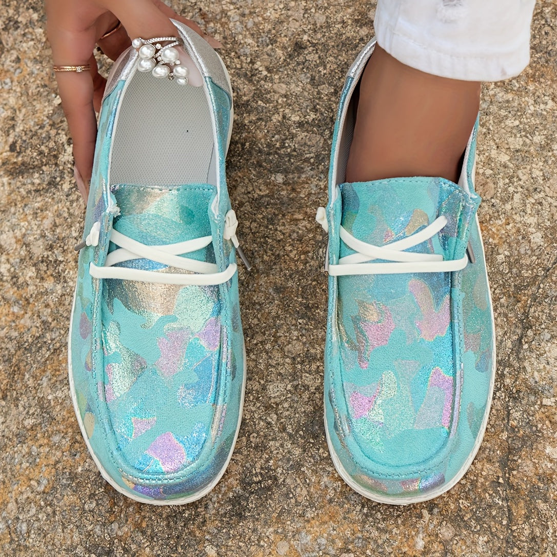 Women's Sequins Slip On Sneakers Low Round Toe Lightweight Flat Shoes