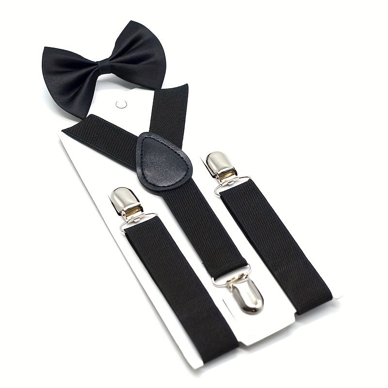 Solid Y Back Suspenders Pants & Bow Tie Set for Kids
