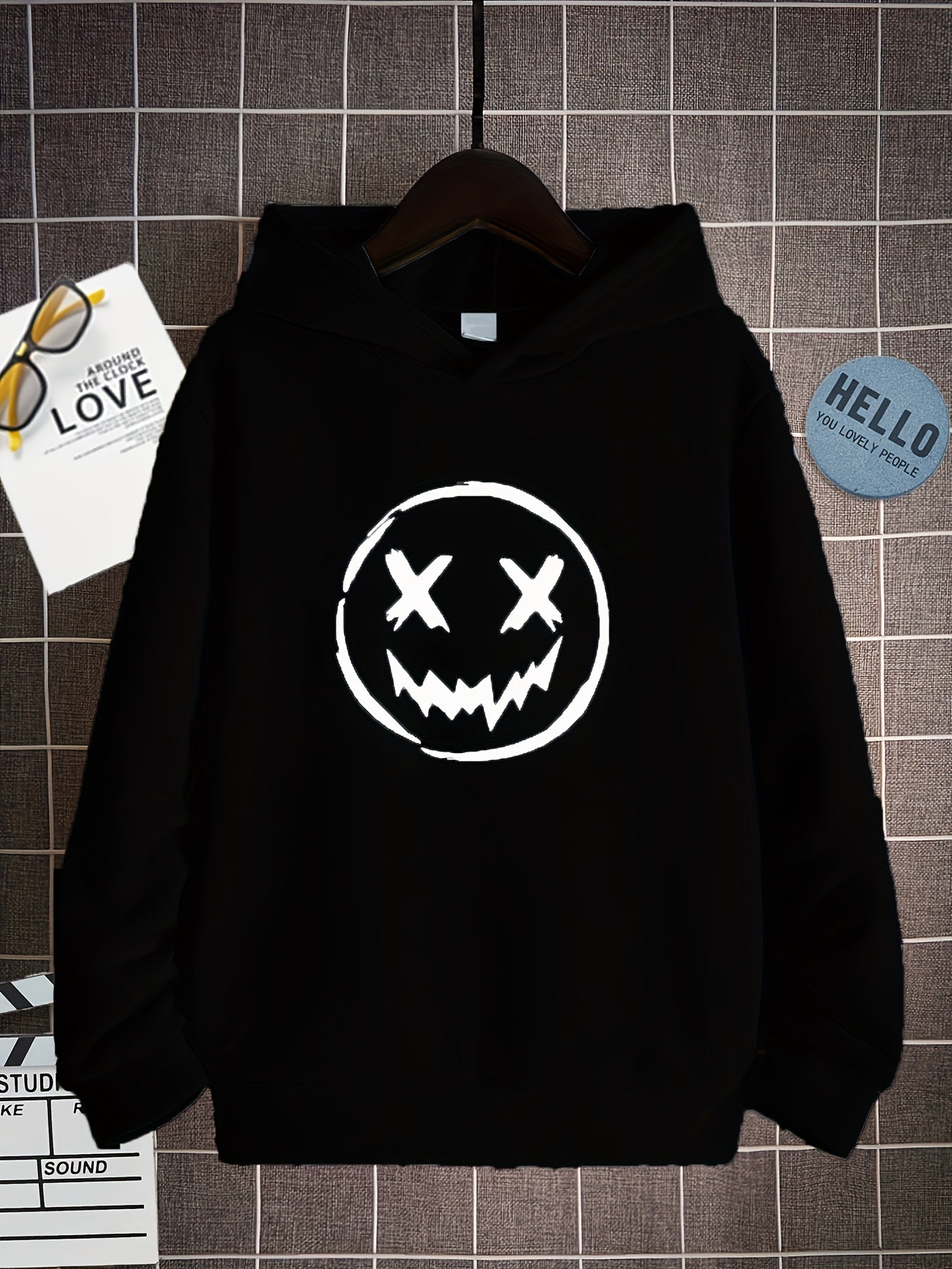Boy's Dizzy Face Print Hoodie Long Sleeve Top Pullover Sports