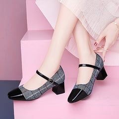 Women's Chunky Heel Buckle Strap Square Toe Shoes