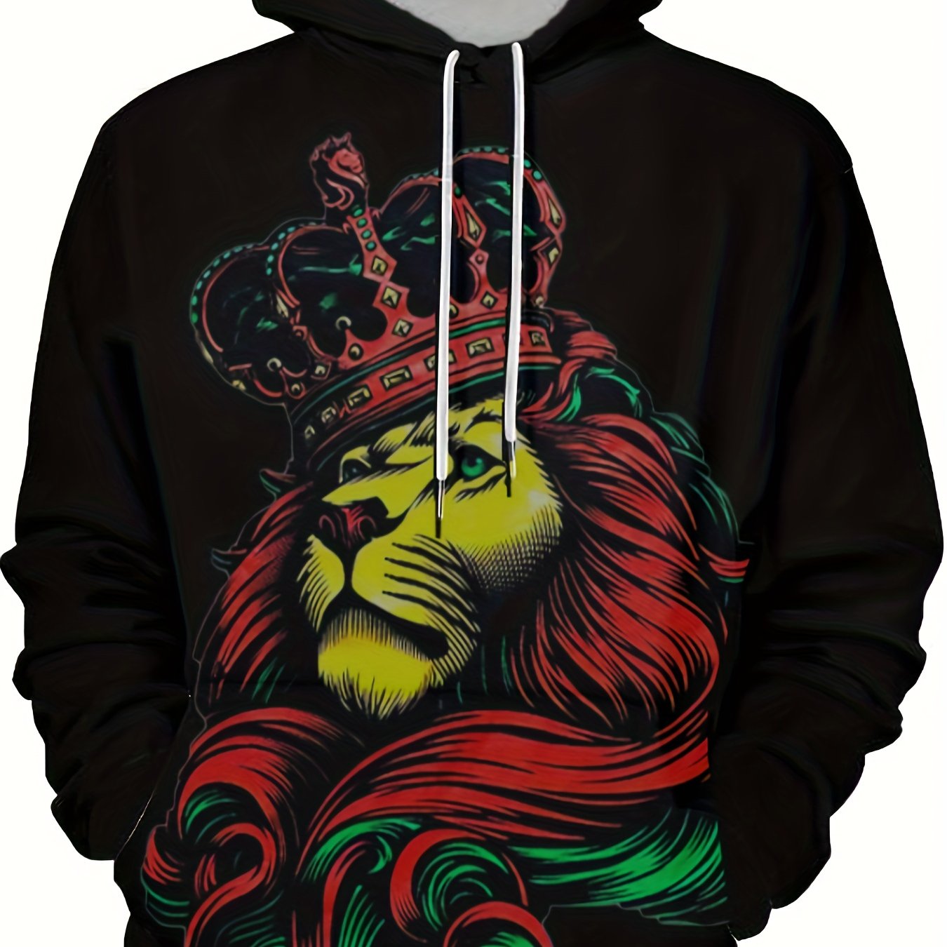 Lion Print Hoodies Men Graphic Sweatshirt Kangaroo Pocket Comfy Hooded Pullover