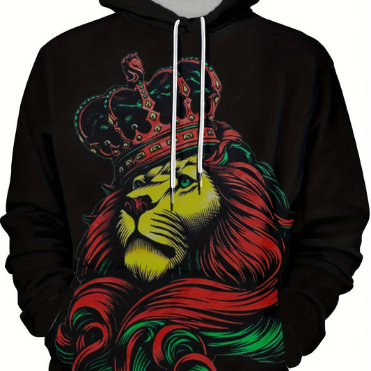 Lion Print Hoodies Men Graphic Sweatshirt Kangaroo Pocket Comfy Hooded Pullover