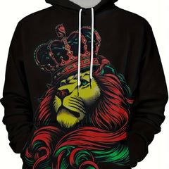 Lion Print Hoodies Men Graphic Sweatshirt Kangaroo Pocket Comfy Hooded Pullover