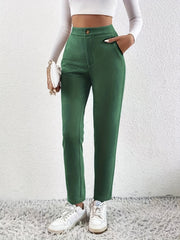 Solid High Waist Pants Casual Long Length Work Office Pants Women's Clothing