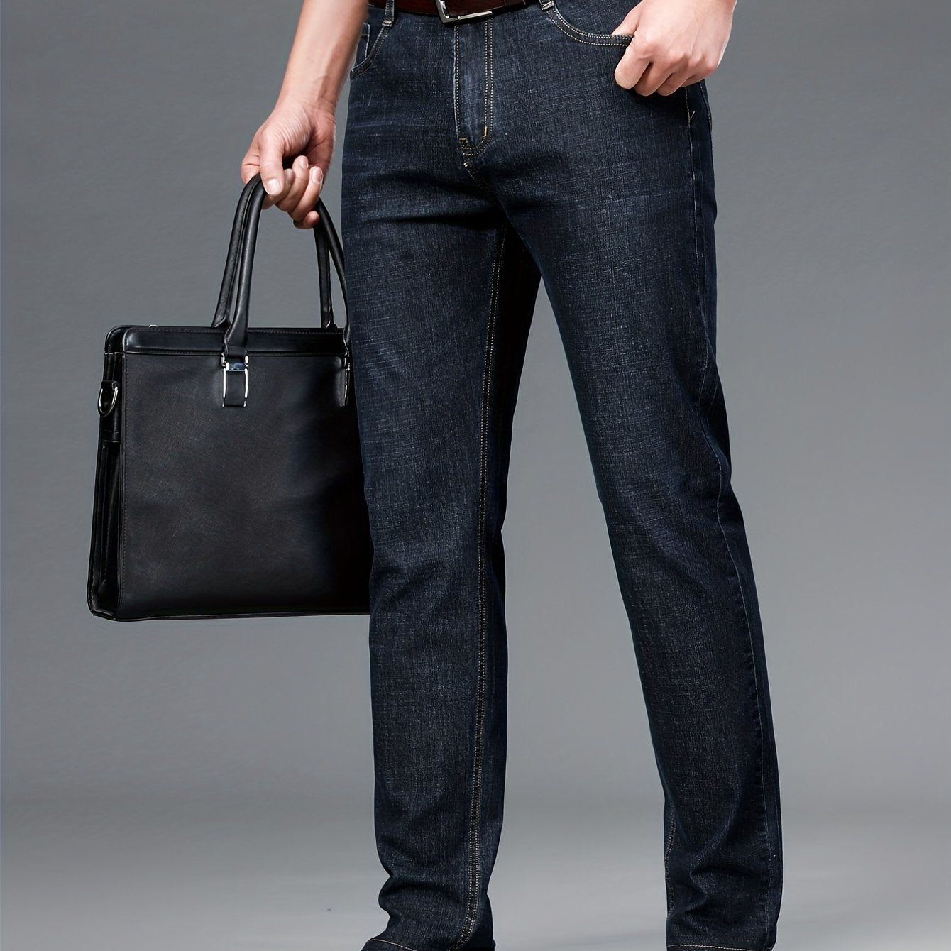 Classic Slim Fit Jeans Men's Semi-formal Medium Stretch Straight Leg Denim Pants