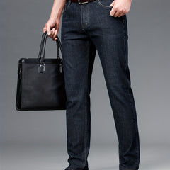 Classic Slim Fit Jeans Men's Semi-formal Medium Stretch Straight Leg Denim Pants