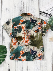 Boys Bird Butterfly Leaves Print Short Sleeves Shirt