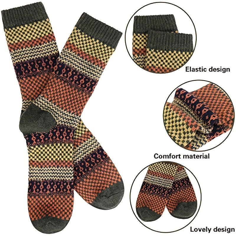 6 Pairs Winter Casual Wool Warm Mid calf Socks Men Women