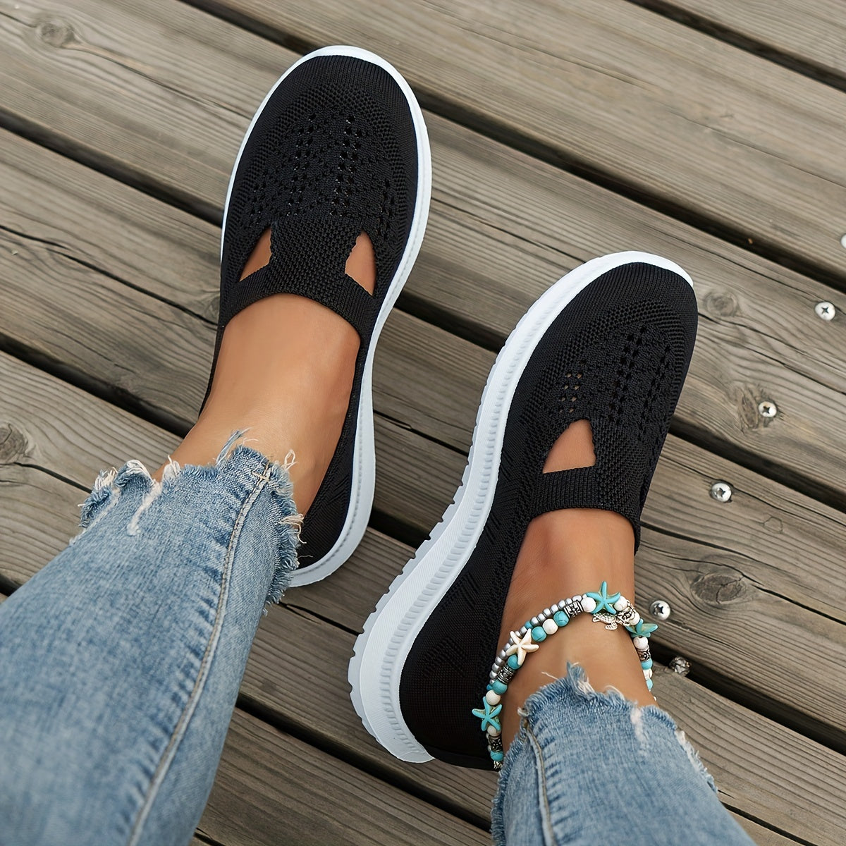 Women's Breathable Knit Slip-On Sneakers Lightweight Casual Shoes