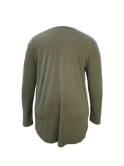 Casual Cardigan Women's Plus Solid Long Sleeve Open Front