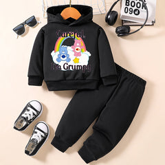 Baby Girl Set Cartoon Bear I'M GRUMPY Long Sleeve Hoodie Pants Outfit
