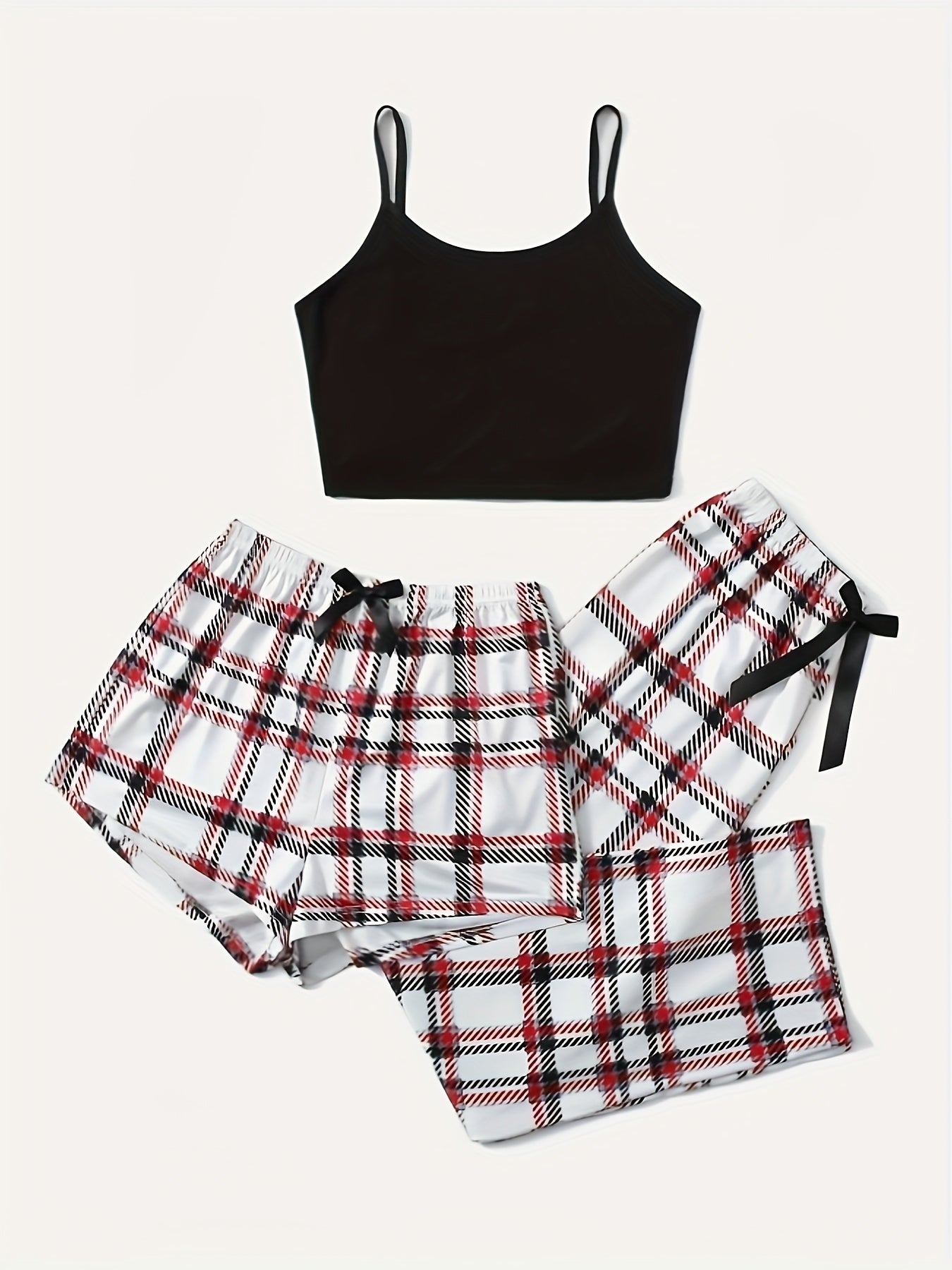 Plaid Print Lounge Set Cami Top & Shorts & Pants