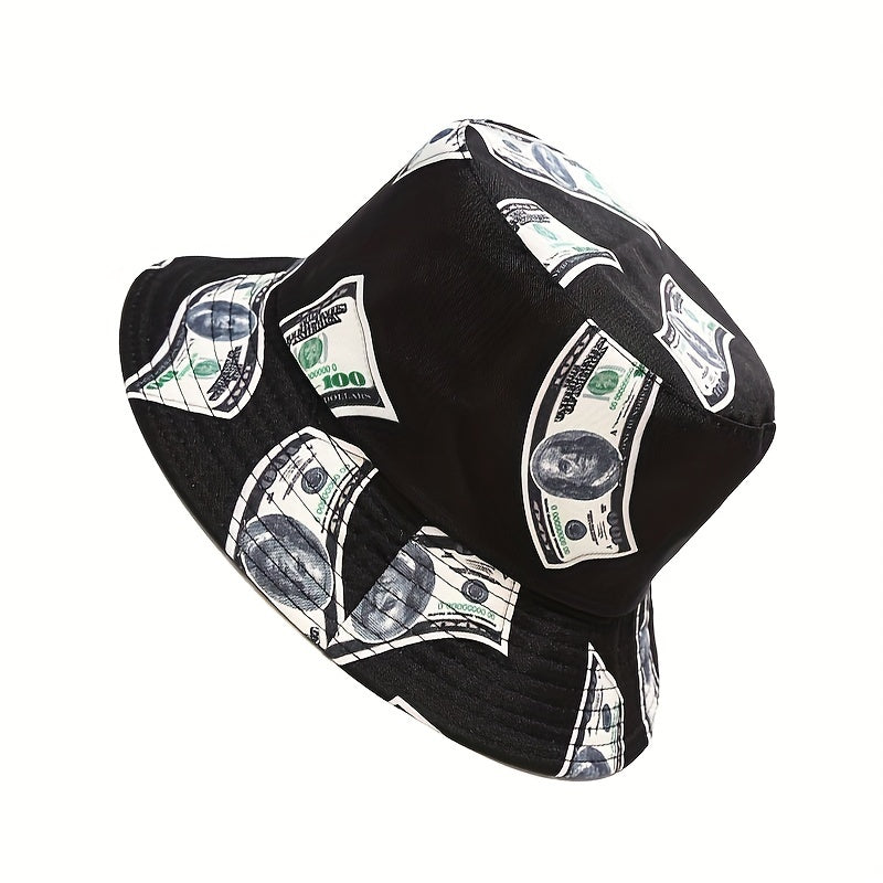 US Dollar Pattern Printed Basin Hat Men's And Women's Street Hip hop Sun Hat