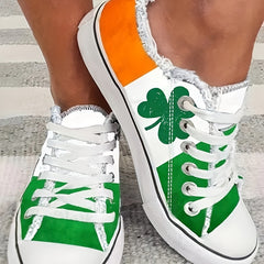 Women's Colorblock Leaf Print Sneakers Low Top Lightweight Flat Shoes