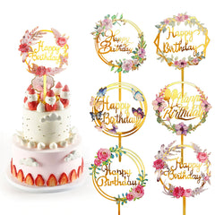 6pcs Patterned Acrylic Happy Birthday Cake Toppers for Party Decor