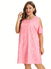 Striped Cold Shoulder Round Neck Nightdress