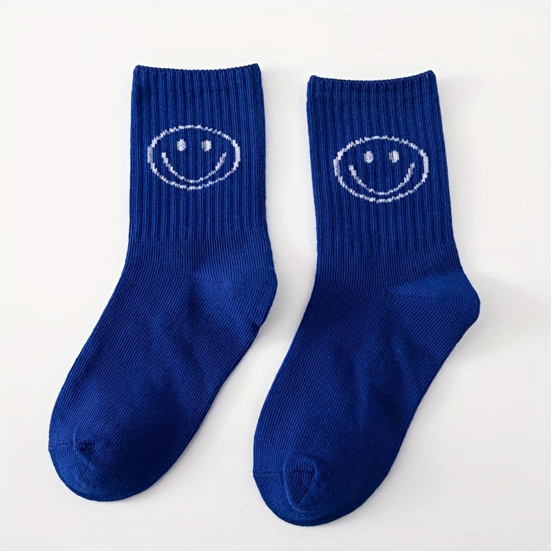 3 Pairs Kids Cotton Blend Crew Socks Small Bear Smiling Face Letter Print