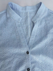 Plaid Print Button Up Three Quarter Sleeve Mock Neck Smock Dress