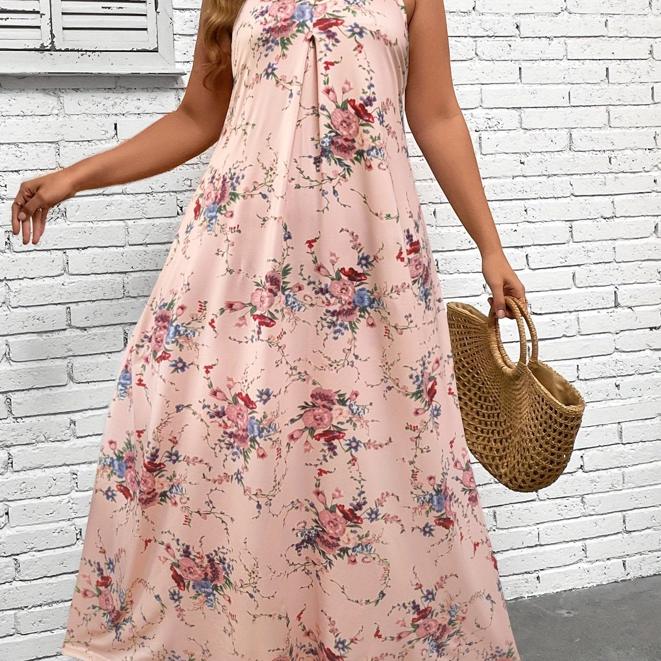 Floral Print V Neck Backless Maxi Cami Dress