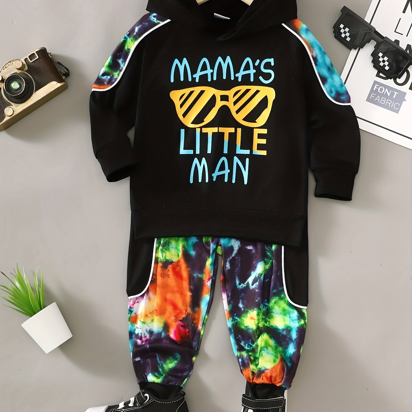 Boys Stitching Outfit Graphic Pullover Top & Pants Toddler Baby 2pcs Set