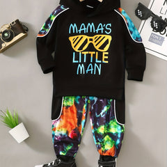 Boys Stitching Outfit Graphic Pullover Top & Pants Toddler Baby 2pcs Set