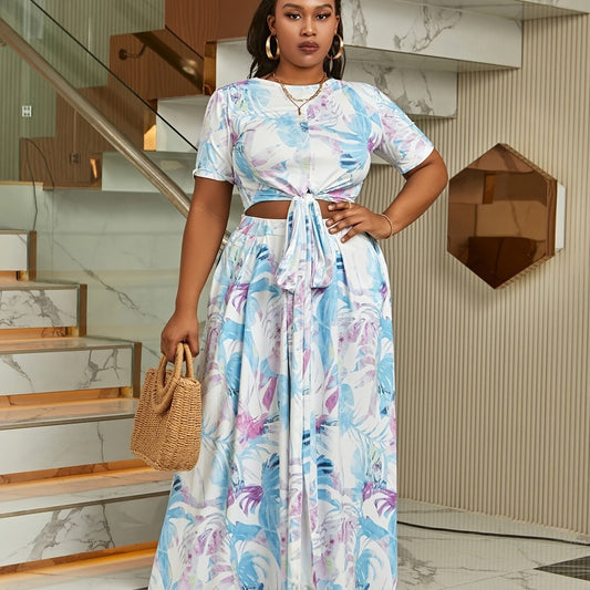 Tropical Print Crop Top & Maxi Skirt Set