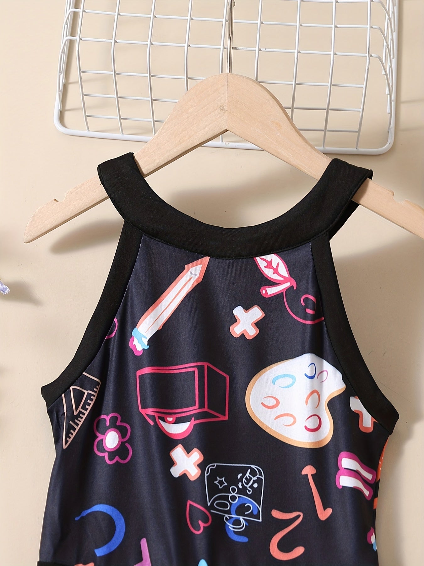 Girls Creative Doodle Halter Dress Swimsuit & Shorts Set