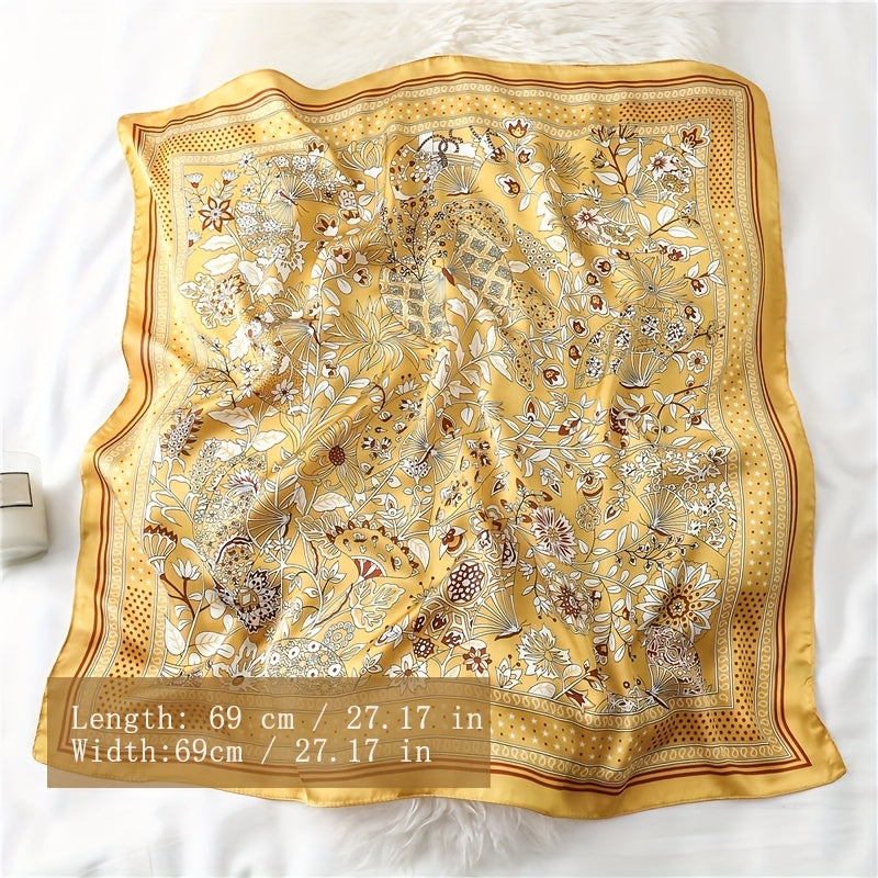 Flower Print Bandana Neckerchief Silk Scarf for Women