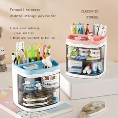 Rotary Office Penholder Desktop Desk Penholder Transparent Storage