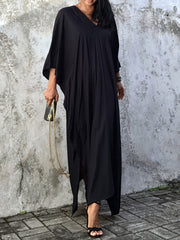 Boho Cover Up Women's Plus Solid Batwing Sleeve V Neck Split Maxi
