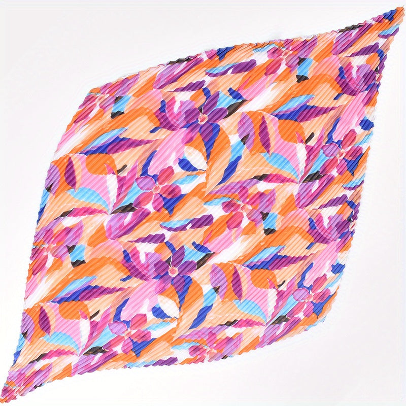 Pleated Tie Dye Bandana Flower Print Square Scarf Woman Shawl