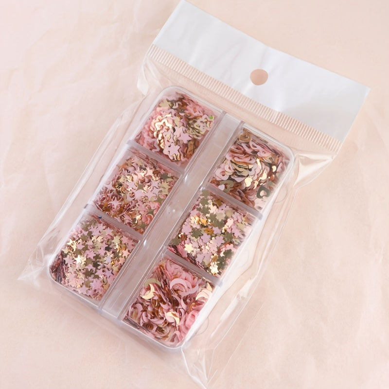 6 Styles Pink Star Moon Love Heart Glitter Flakes UV Epoxy Resin Filler