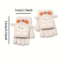 Kids Winter Cartoon Gloves Half Finger Thickened Warm Knitted Gloves
