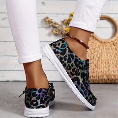 Leopard Pattern Low Top Sneakers Lightweight Casual Sport Flat Shoes