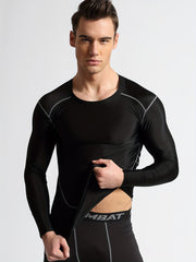 Men's Solid Compression Shirt High Stretch Crew Neck Top