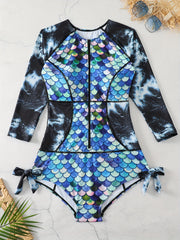 Fish Scales Long Sleeve Zip Up Surfing One Piece