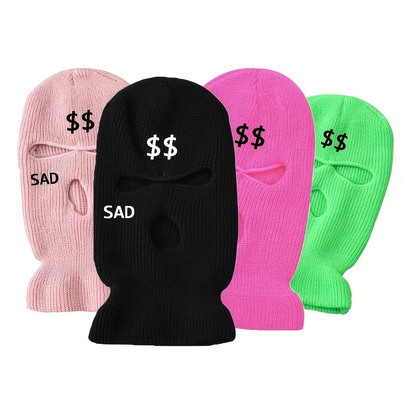 Winter Warm Knit Ski Mask Embroidery Windproof Balaclava Mask