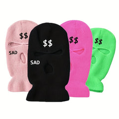 Winter Warm Knit Ski Mask Embroidery Windproof Balaclava Mask