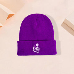 Women Embroidery Skull Knit Hat Woolen Hat Man Unisex Hip hop Cap
